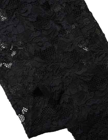 Dolce & Gabbana Black Floral Lace Thigh High Stockings Socks