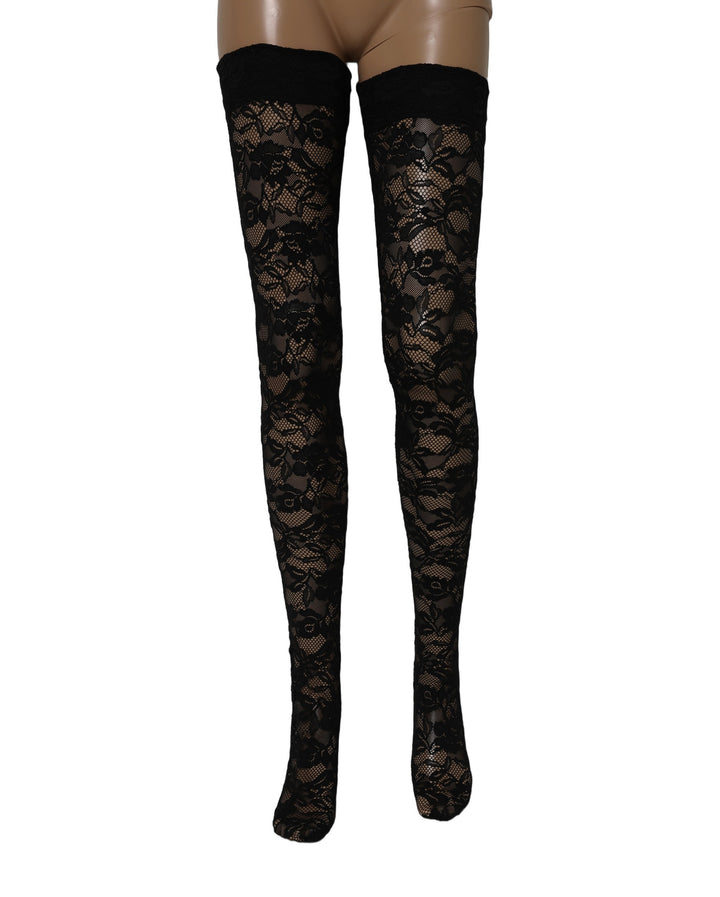 Dolce & Gabbana Black Floral Lace Thigh High Stockings Socks