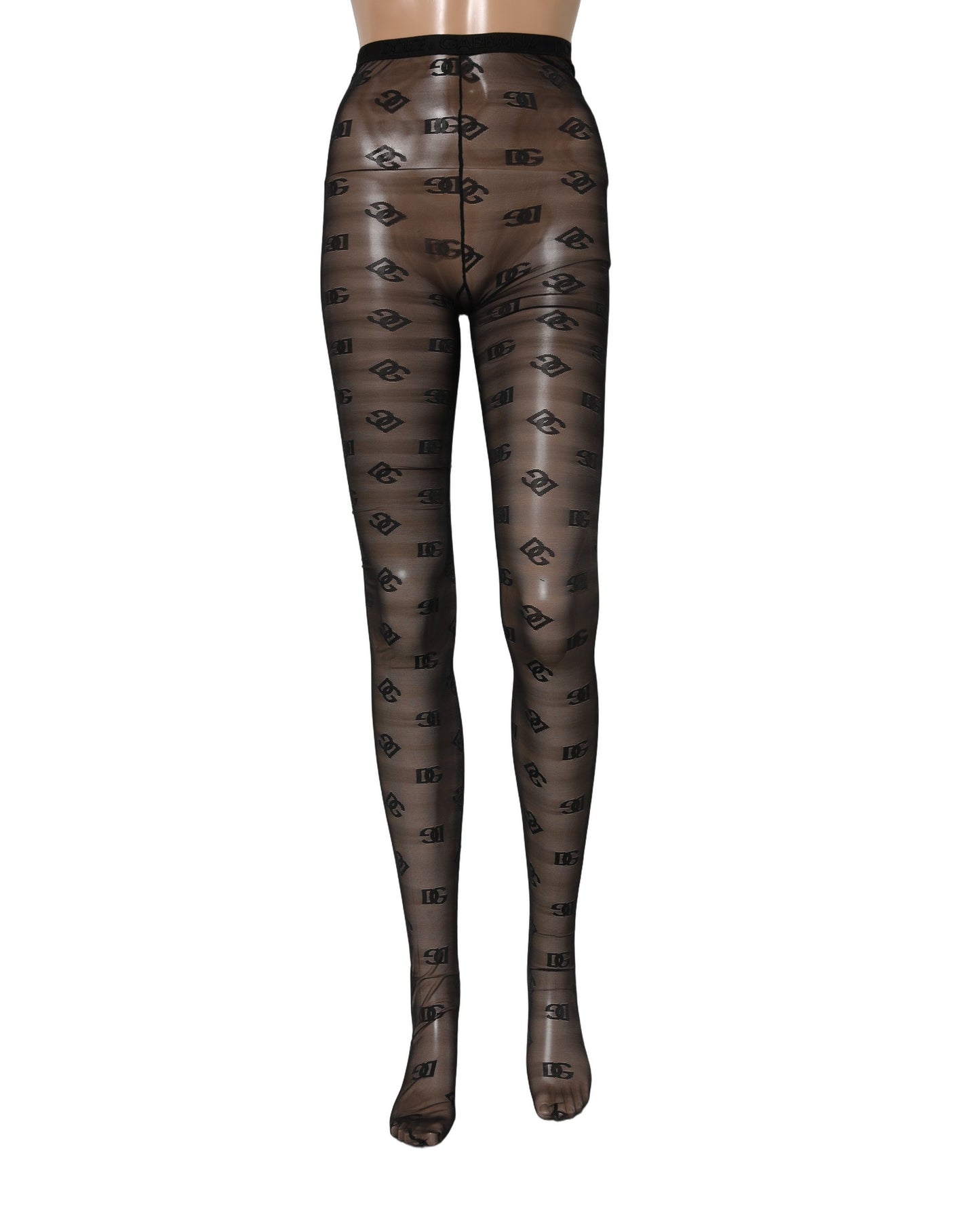 Dolce & Gabbana Black Nylon Logo Pattern Tights Stockings Socks