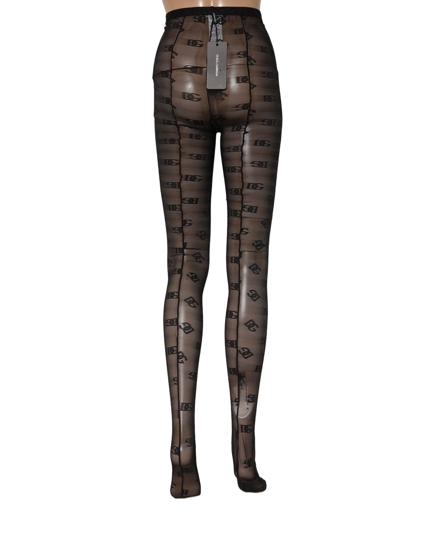 Dolce & Gabbana Black Nylon Logo Pattern Tights Stockings Socks