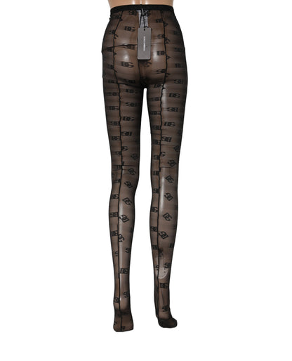 Dolce & Gabbana Black Nylon Logo Pattern Tights Stockings Socks