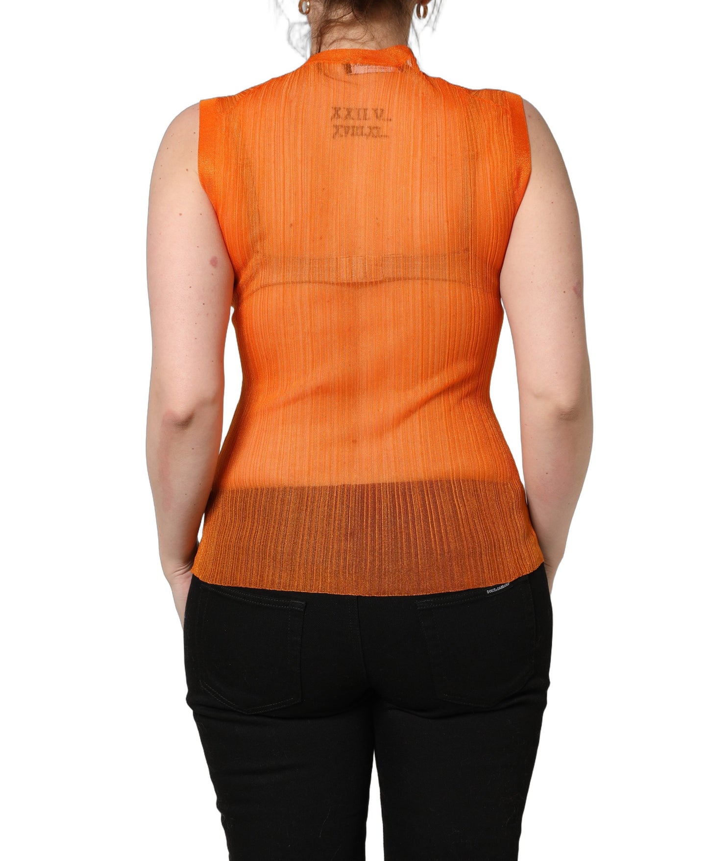 Dolce & Gabbana Blusa sin mangas con cuello redondo transparente naranja