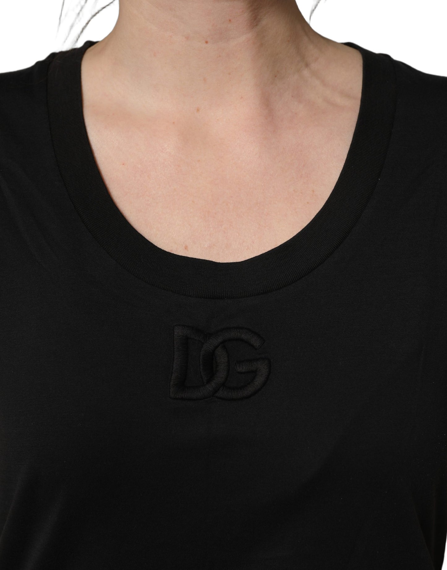 Camiseta de cuello redondo y manga corta de algodón negro Dolce & Gabbana