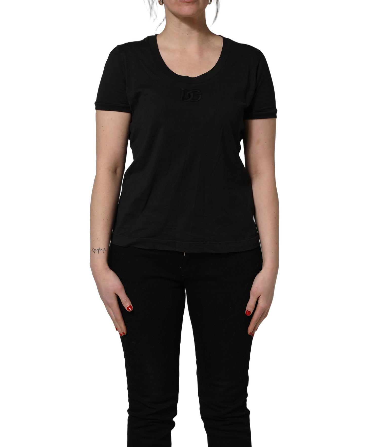 Camiseta de cuello redondo y manga corta de algodón negro Dolce & Gabbana