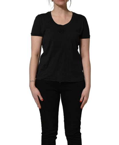 Camiseta de cuello redondo y manga corta de algodón negro Dolce & Gabbana