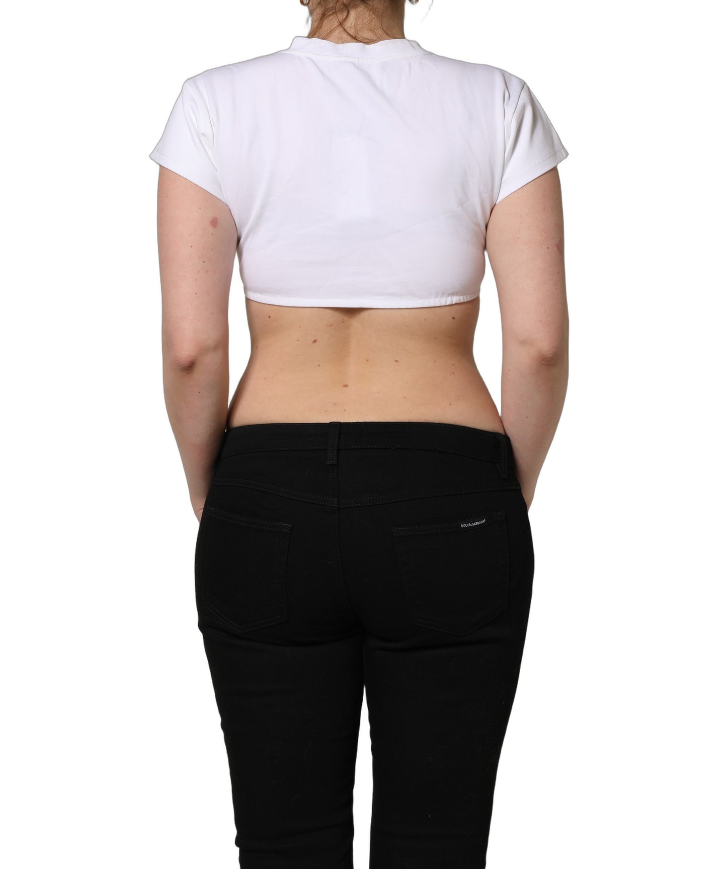 Dolce & Gabbana White Bustier Short Sleeve CrewNeck Cropped Top