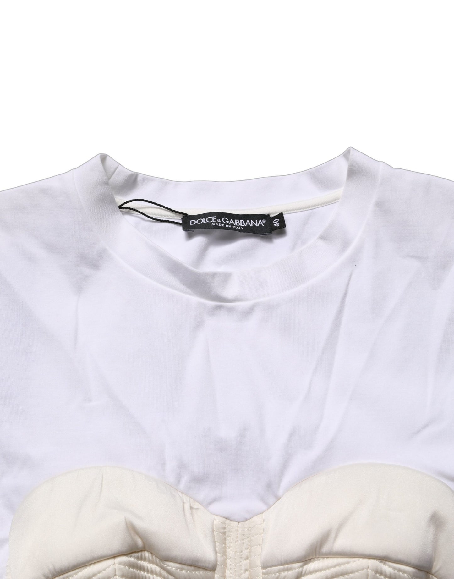 Dolce & Gabbana White Bustier Short Sleeve CrewNeck Cropped Top