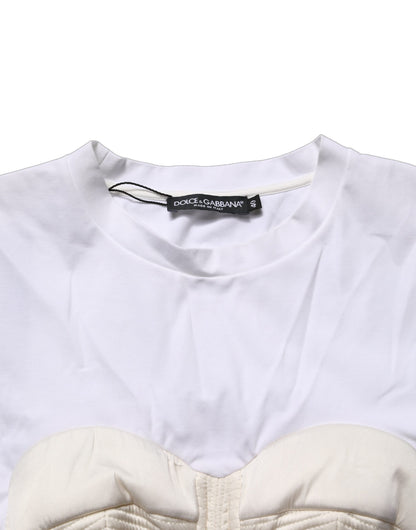 Dolce & Gabbana White Bustier Short Sleeve CrewNeck Cropped Top