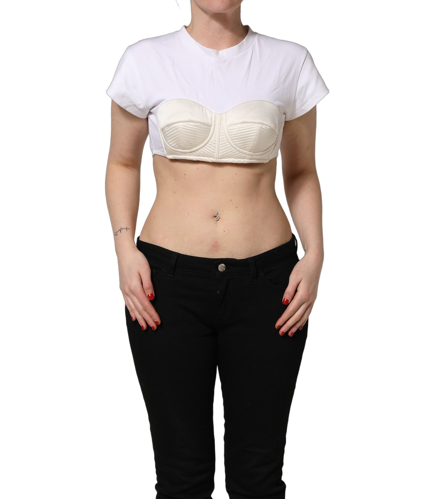 Dolce & Gabbana White Bustier Short Sleeve CrewNeck Cropped Top