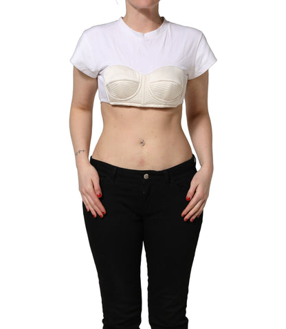 Dolce & Gabbana White Bustier Short Sleeve CrewNeck Cropped Top