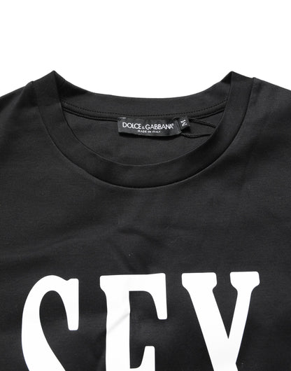 T-shirt Dolce & Gabbana noir en jersey à manches courtes, col rond et motif graphique