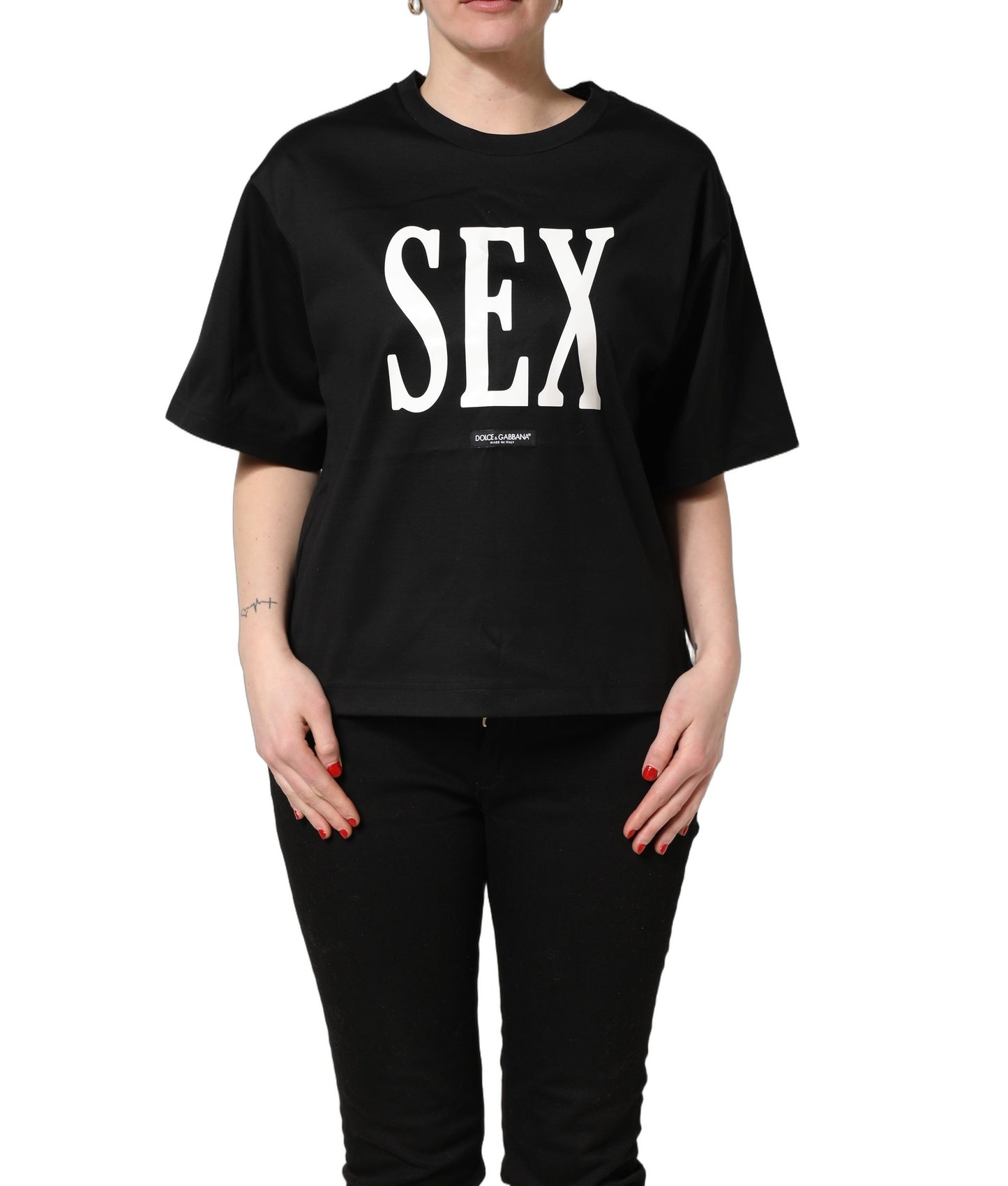 T-shirt Dolce & Gabbana noir en jersey à manches courtes, col rond et motif graphique