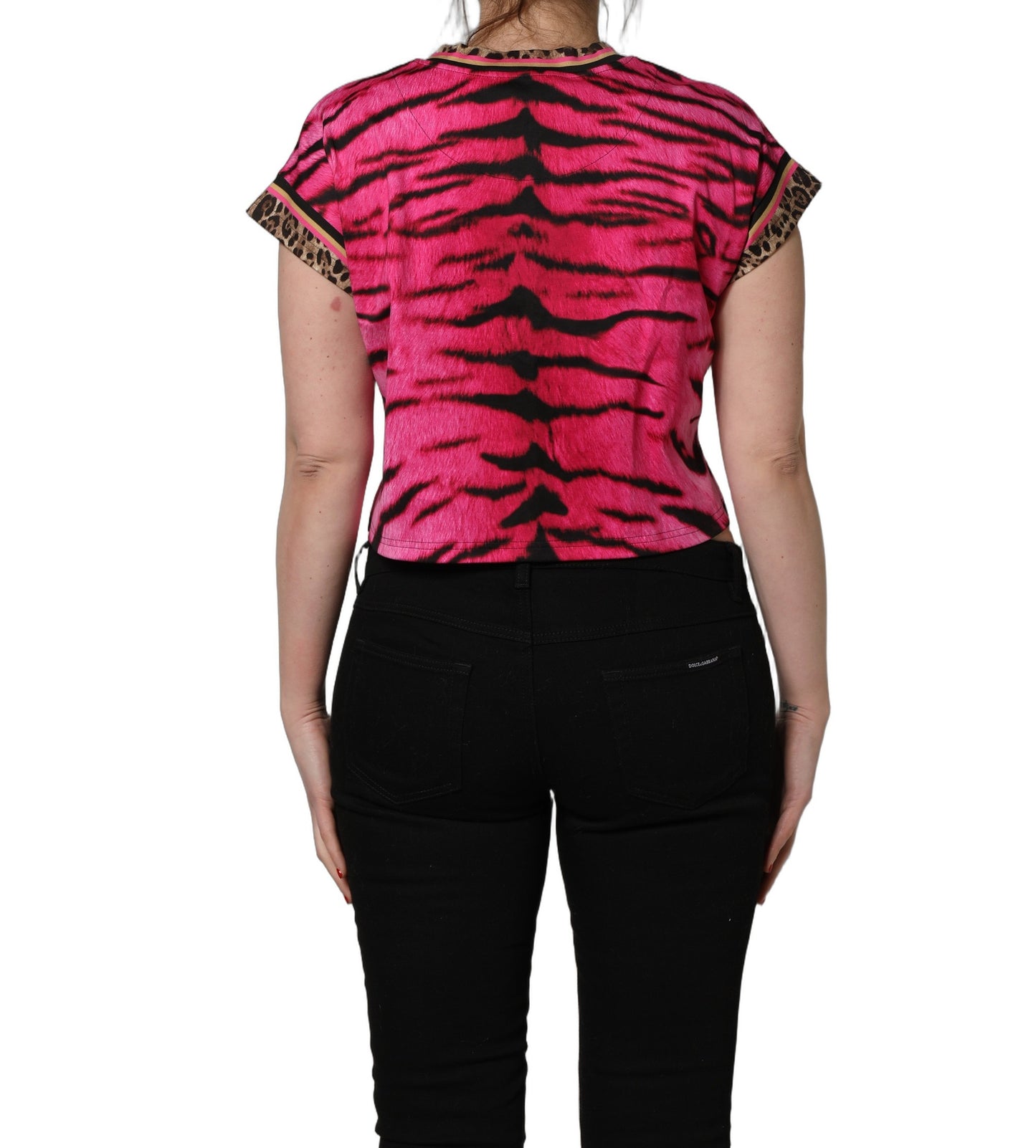 Dolce & Gabbana Pink Zebra Sleeveless Crew Neck Cropped T-shirt
