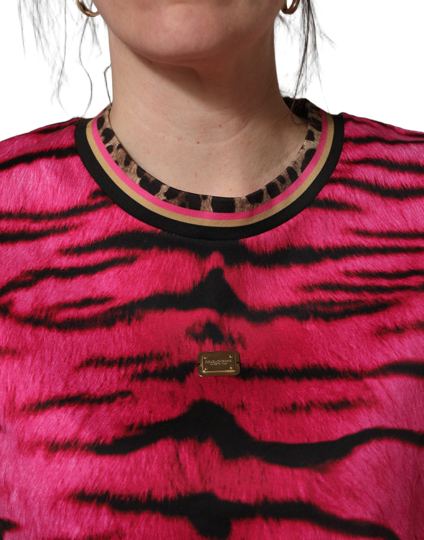Dolce & Gabbana Pink Zebra Sleeveless Crew Neck Cropped T-shirt