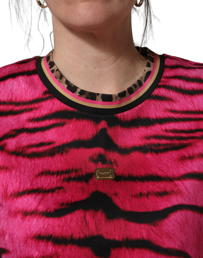 Dolce & Gabbana Pink Zebra Sleeveless Crew Neck Cropped T-shirt