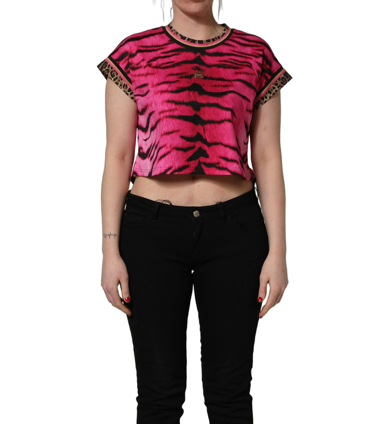 Dolce & Gabbana Pink Zebra Sleeveless Crew Neck Cropped T-shirt