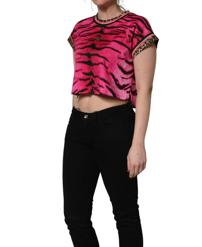 Dolce & Gabbana Pink Zebra Sleeveless Crew Neck Cropped T-shirt