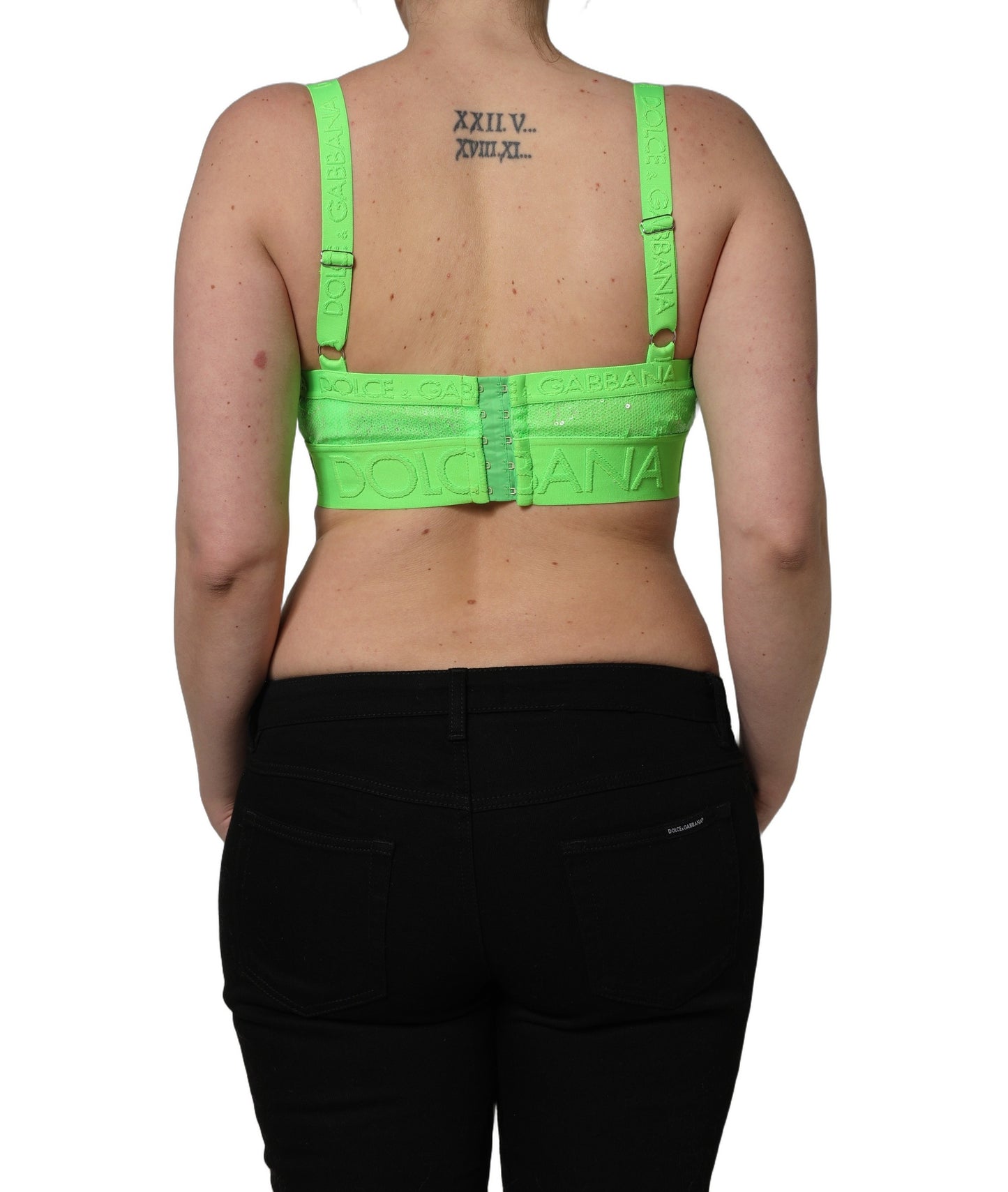 Top corto de bralette con ribete del logo y copa suave en verde neón de Dolce & Gabbana