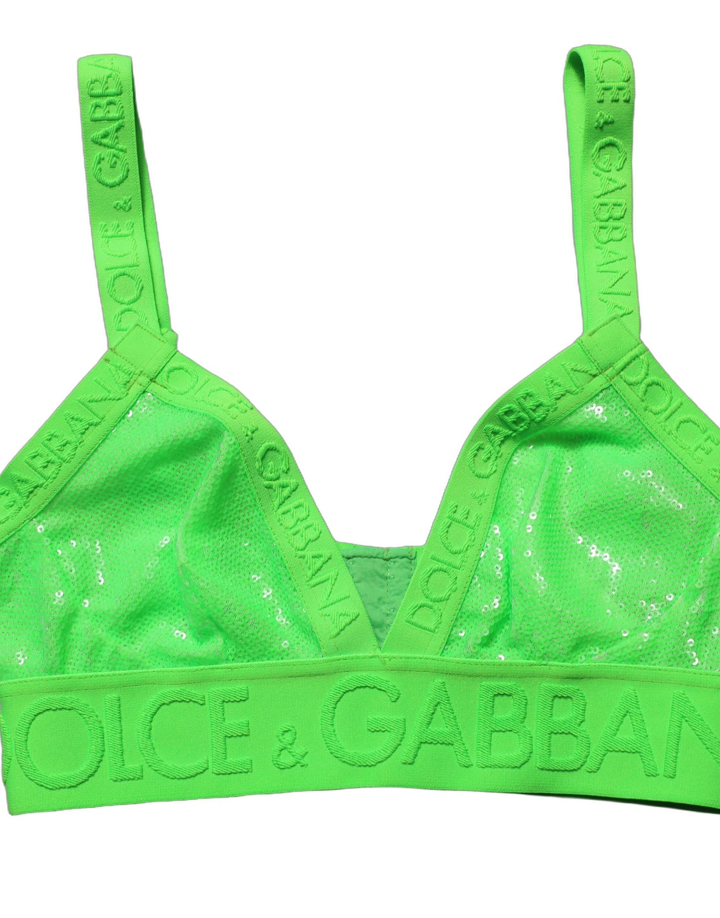 Top corto de bralette con ribete del logo y copa suave en verde neón de Dolce & Gabbana