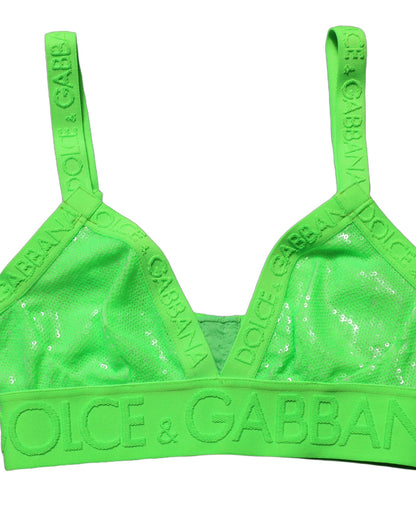 Top corto de bralette con ribete del logo y copa suave en verde neón de Dolce & Gabbana