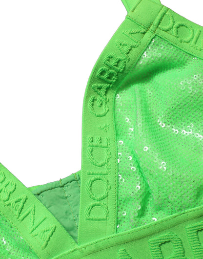 Top corto de bralette con ribete del logo y copa suave en verde neón de Dolce & Gabbana