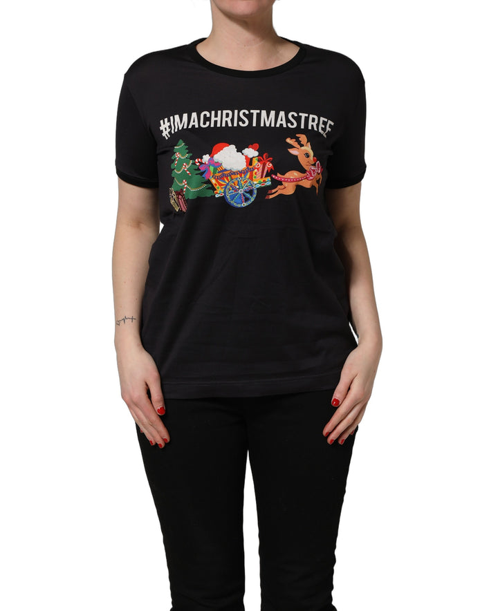 Camiseta de algodón Dolce & Gabbana negra con estampado #IAMACHRISTMASTREE