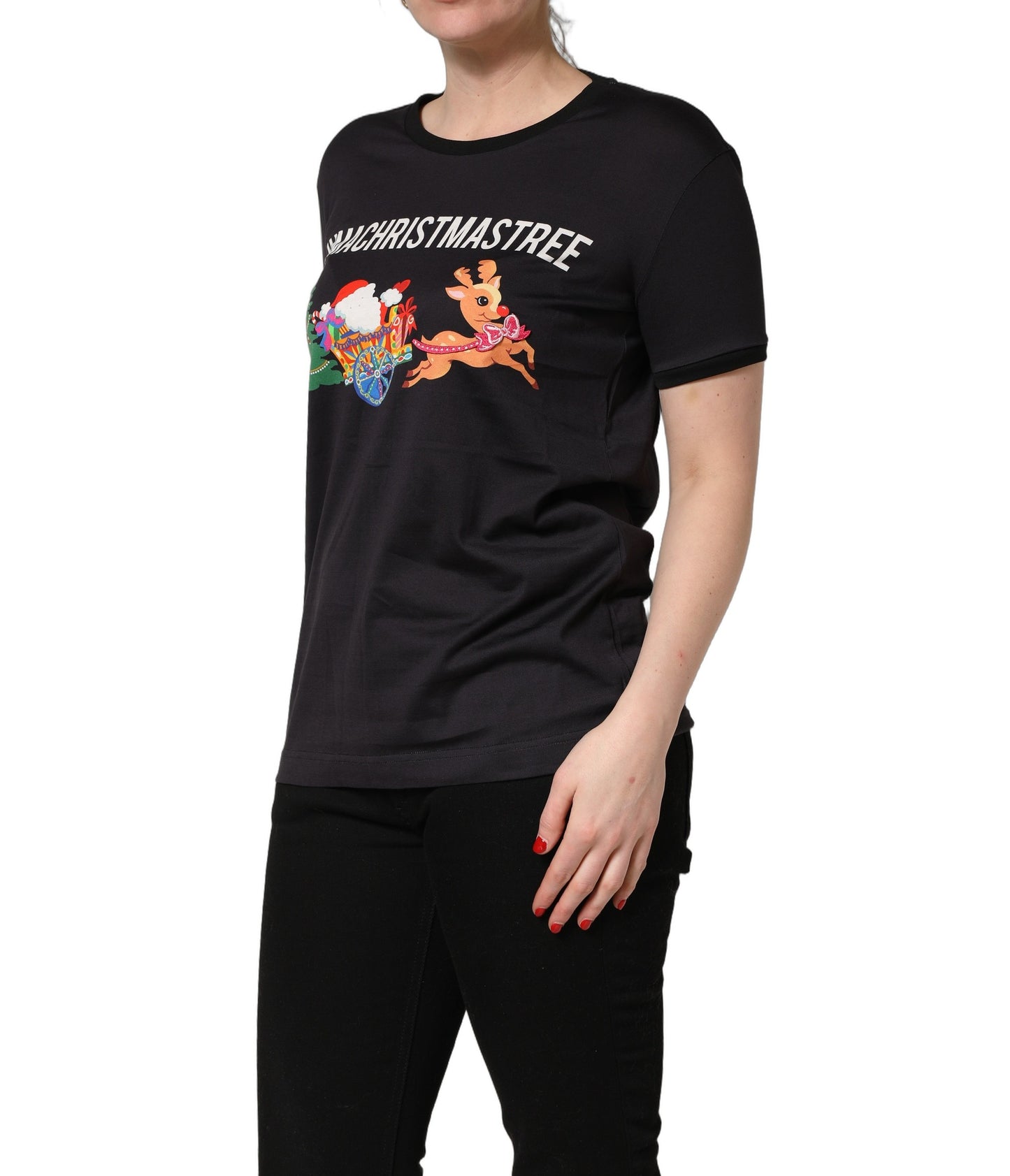 T-shirt en coton imprimé #IAMACHRISTMASTREE Dolce & Gabbana noir