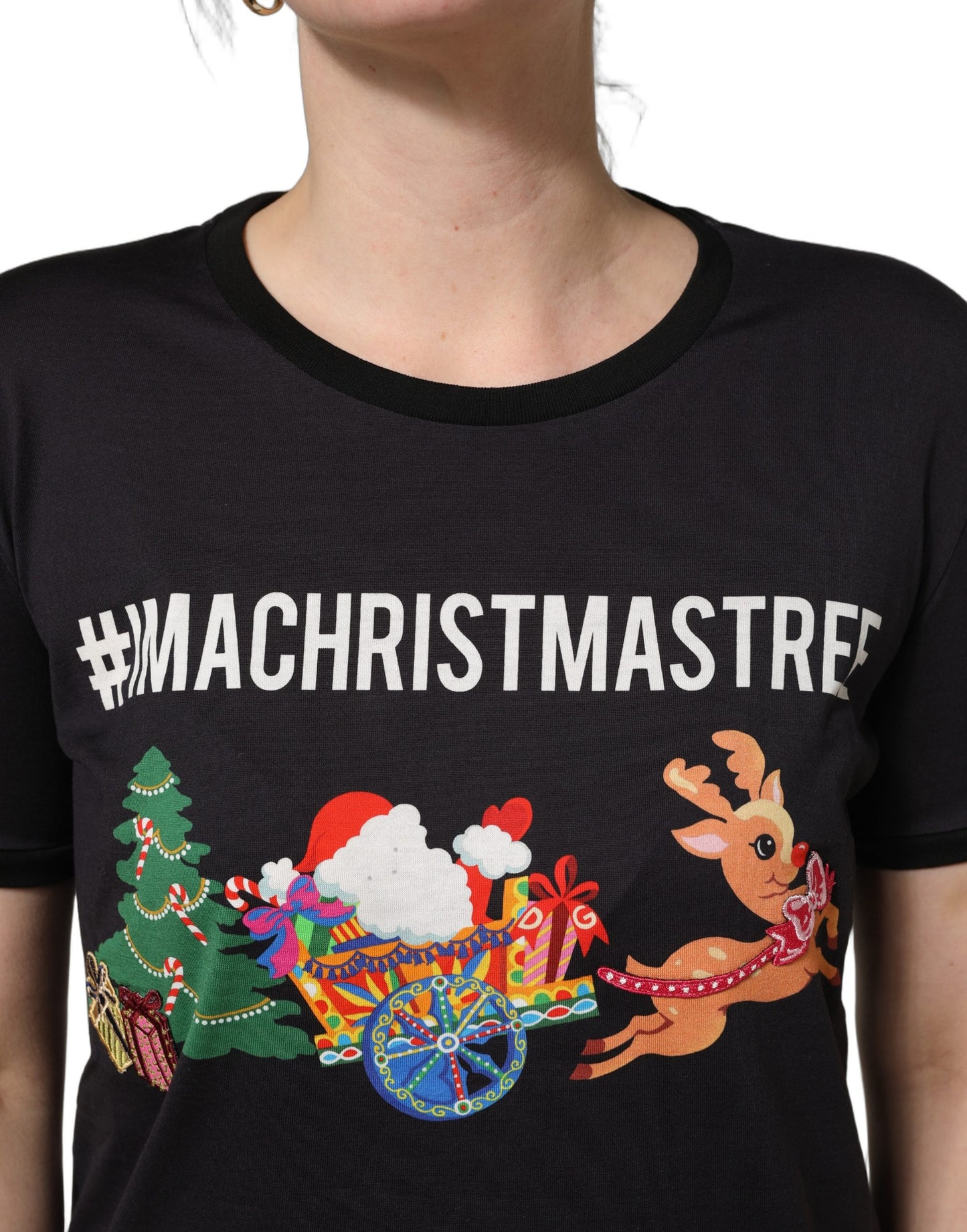 T-shirt en coton imprimé #IAMACHRISTMASTREE Dolce & Gabbana noir