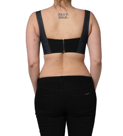Top corto bralette corsé de algodón vaquero negro de Dolce & Gabbana