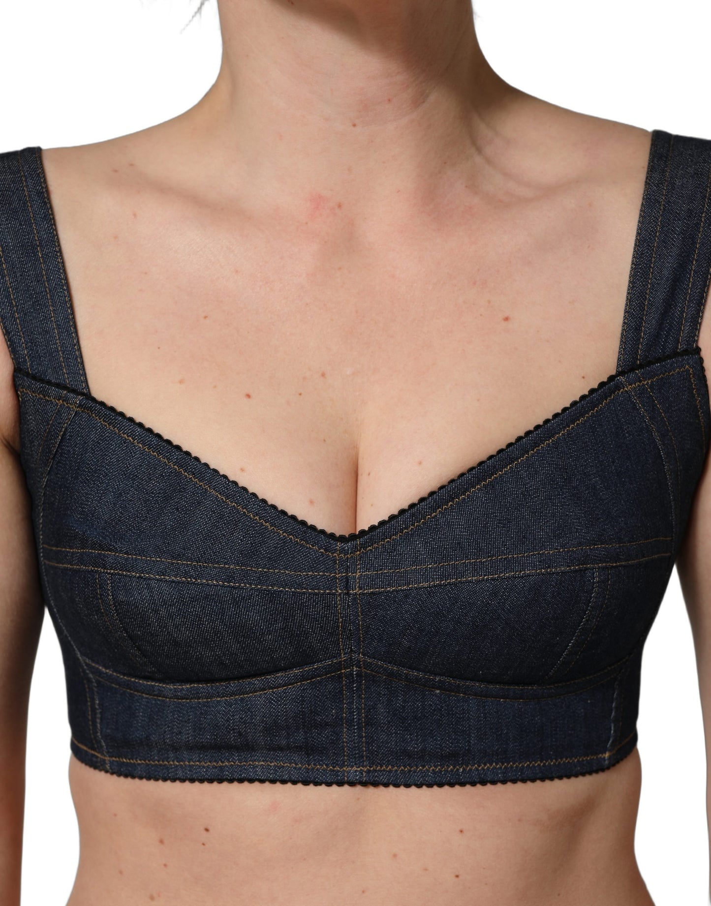 Top corto bralette corsé de algodón vaquero negro de Dolce & Gabbana