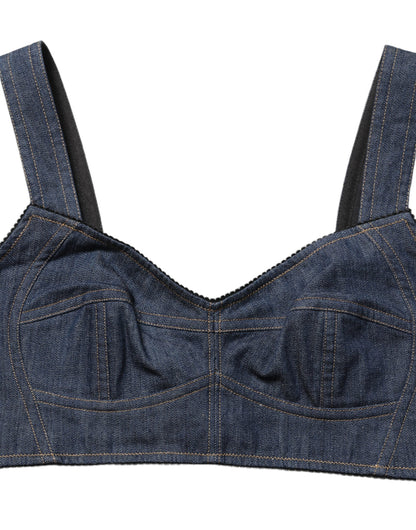 Top corto bralette corsé de algodón vaquero negro de Dolce & Gabbana