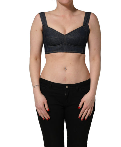 Top corto bralette corsé de algodón vaquero negro de Dolce & Gabbana