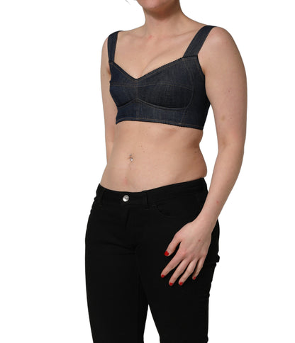 Top corto bralette corsé de algodón vaquero negro de Dolce & Gabbana