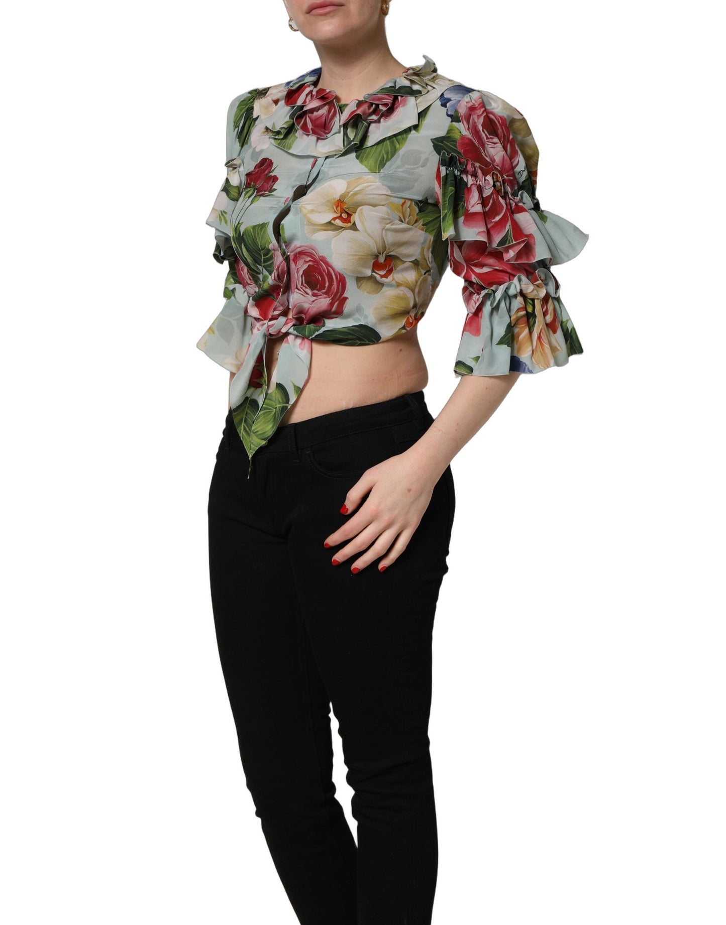 Haut court en soie à imprimé floral multicolore Dolce & Gabbana