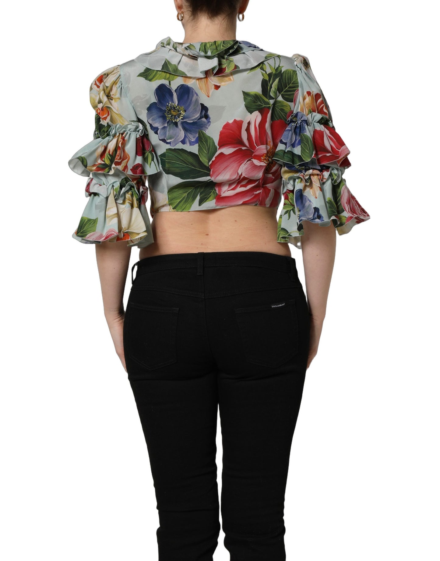 Haut court en soie à imprimé floral multicolore Dolce & Gabbana