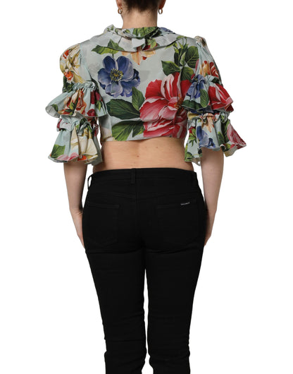 Haut court en soie à imprimé floral multicolore Dolce & Gabbana
