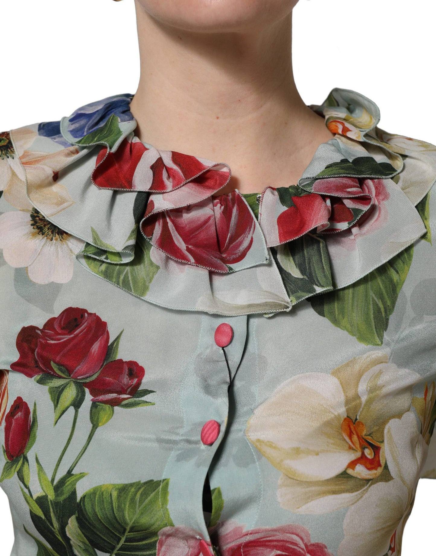 Haut court en soie à imprimé floral multicolore Dolce & Gabbana