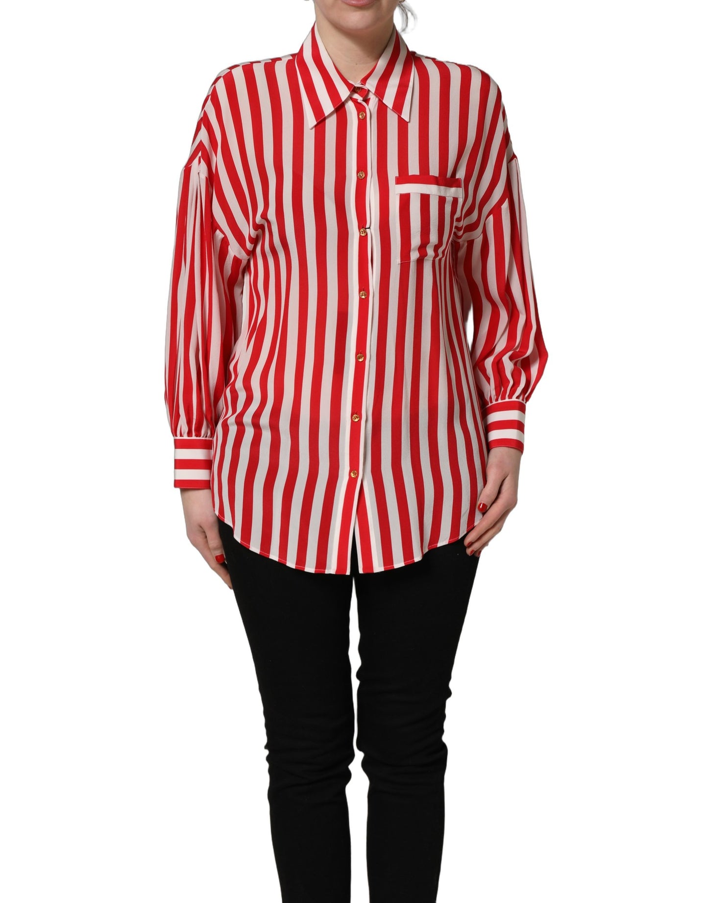 Blusa de seda de manga larga a rayas rojas y blancas Dolce & Gabbana