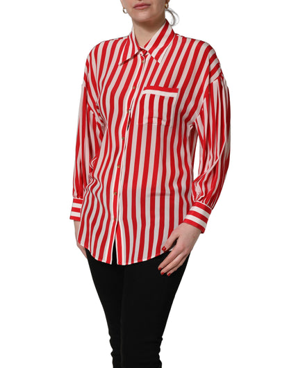 Blusa de seda de manga larga a rayas rojas y blancas Dolce & Gabbana
