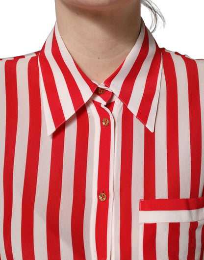 Blusa de seda de manga larga a rayas rojas y blancas Dolce & Gabbana