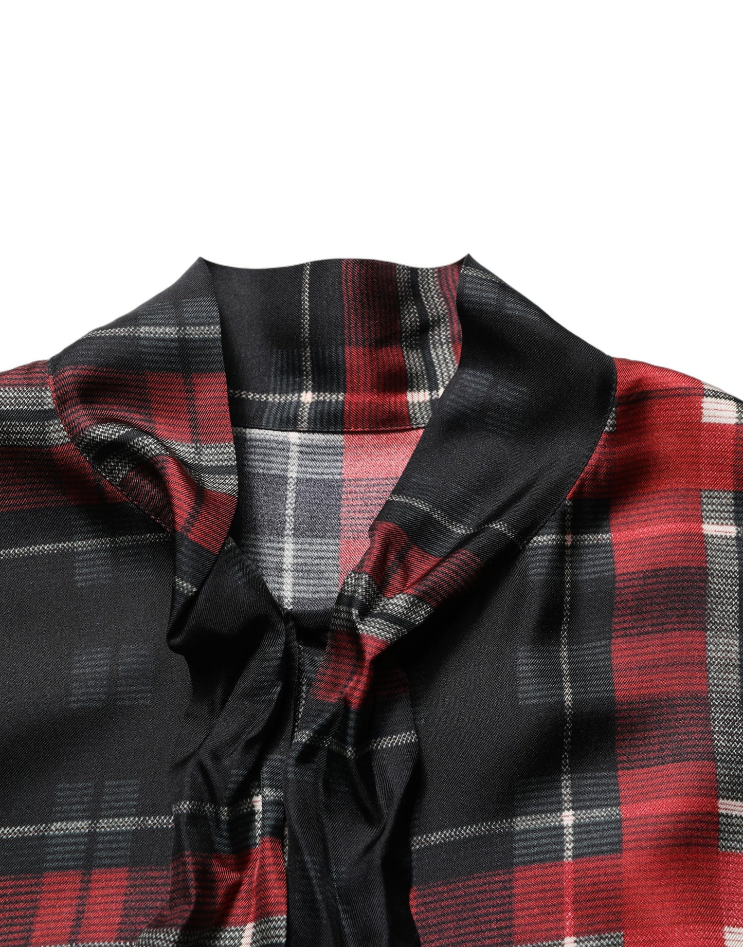 Chemisier Dolce & Gabbana en soie à carreaux écossais rouges et noirs avec lavallière