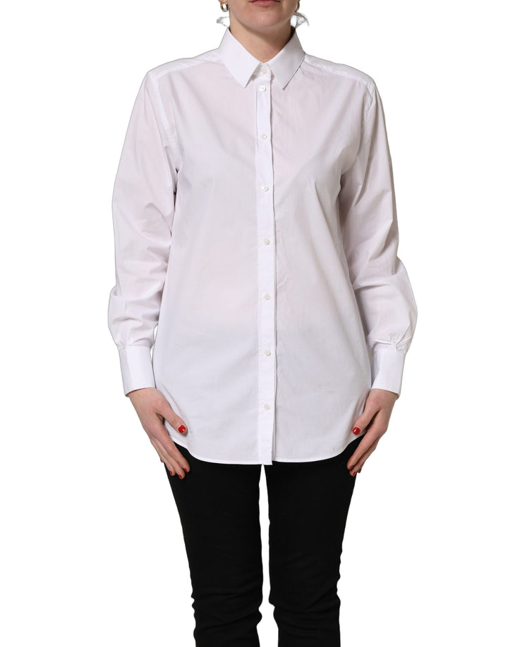 Top de camisa abotonada de manga larga de algodón blanco Dolce & Gabbana