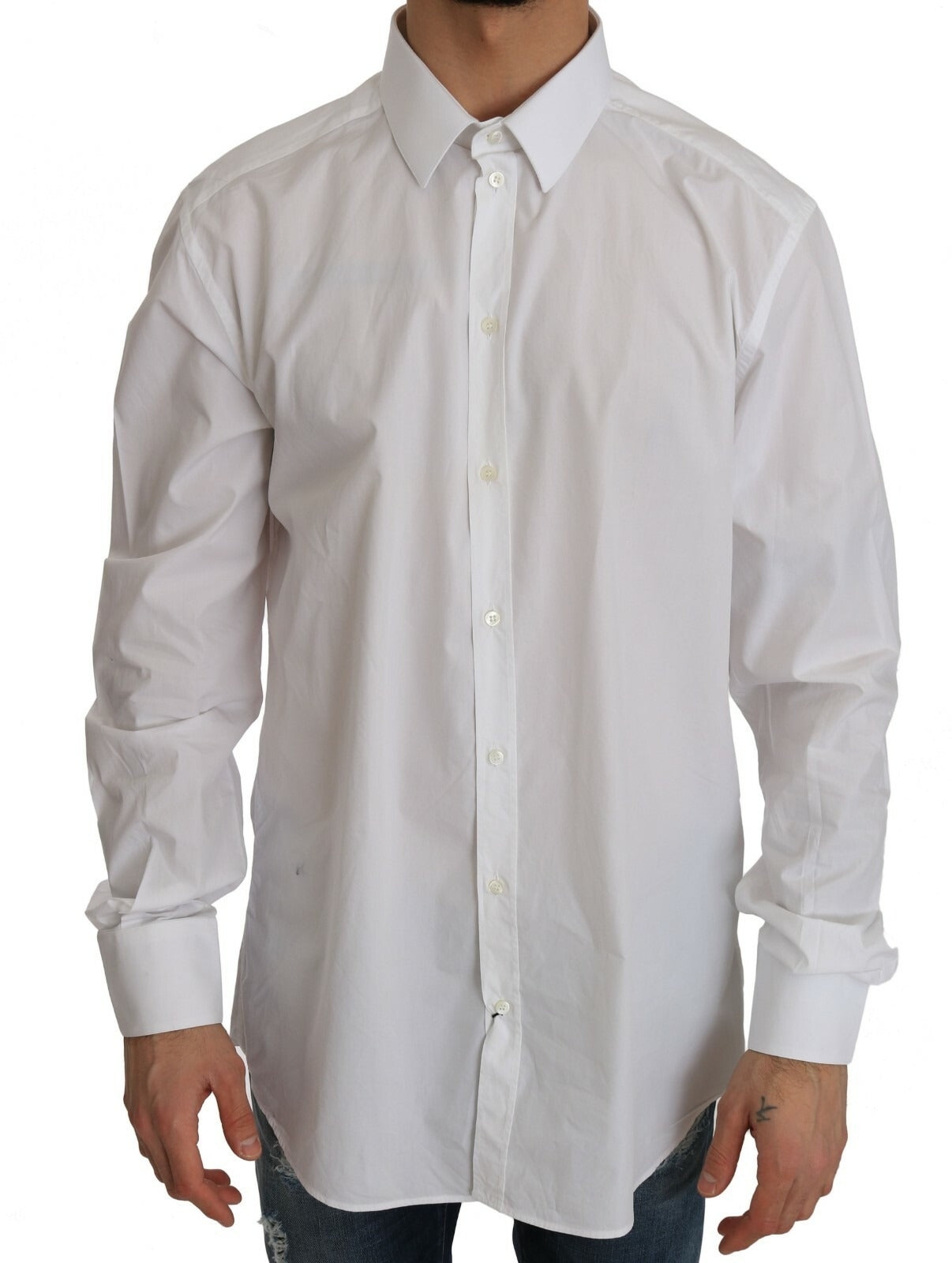 Dolce & Gabbana Camisa de vestir entallada GOLD blanca 100% algodón