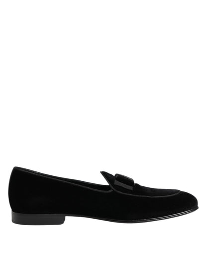 Dolce & Gabbana Black Cotton Slip-On Loafers
