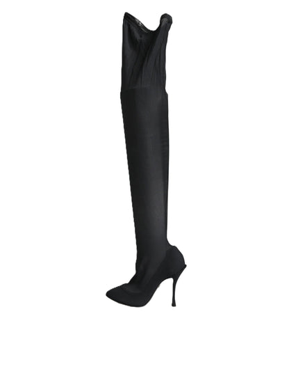 Dolce & Gabbana Black Stretch Socks Knee High Boots Shoes