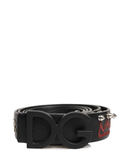 Ceinture Dolce & Gabbana en cuir noir avec boucle logo Prince Crown