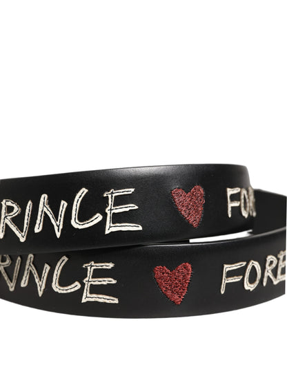 Ceinture Dolce & Gabbana en cuir noir avec boucle logo Prince Crown