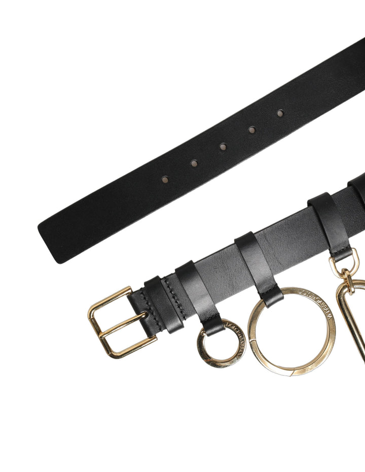 Cinturón de hombre Dolce & Gabbana de piel de becerro negra con hebilla de metal dorado