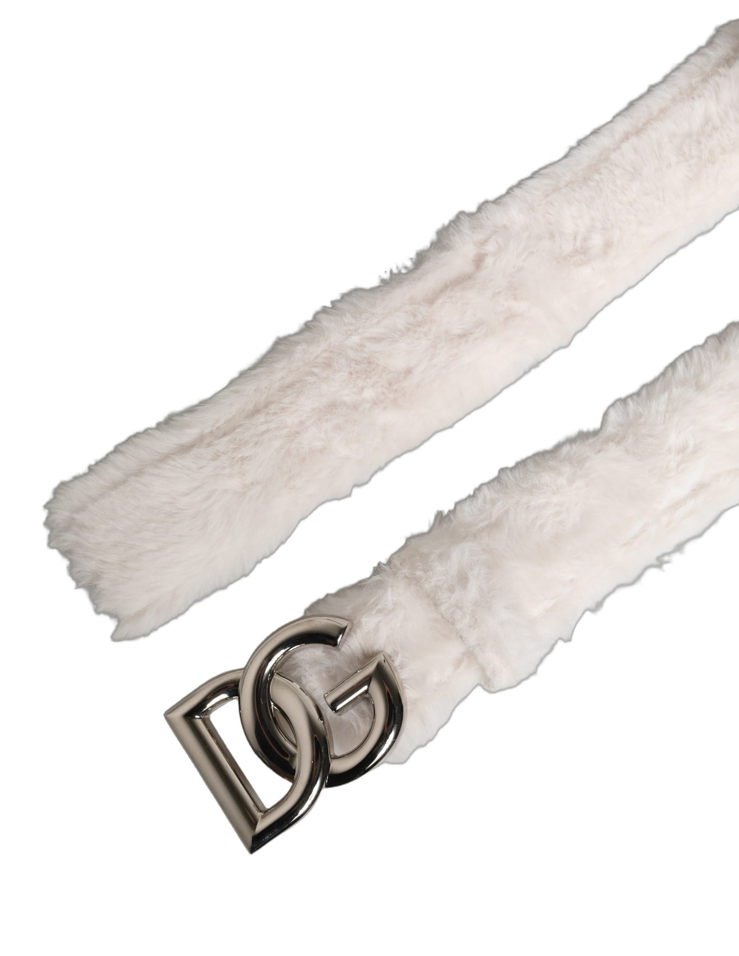 Cinturón Dolce & Gabbana de Lana Blanca con Logo DG Plateado y Hebilla Metálica