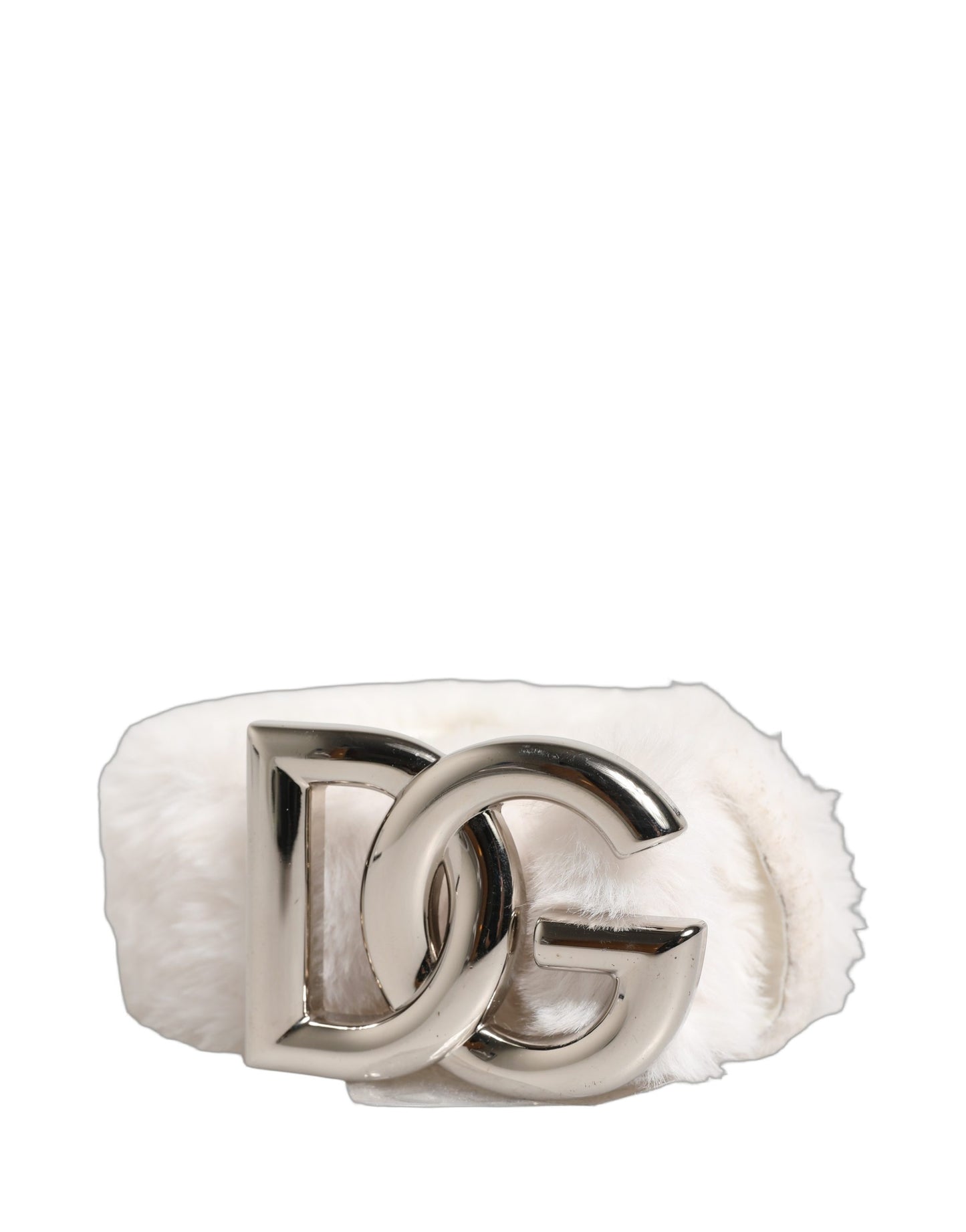 Cinturón Dolce & Gabbana de Lana Blanca con Logo DG Plateado y Hebilla Metálica